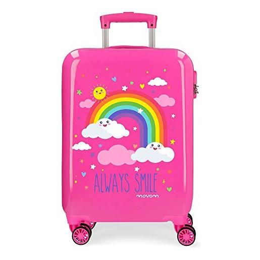 MOVOM enso arcoiris always smile trolley cabina rosa 38x55x20 cm rigida abs chiusura a combinazione numerica 35l 2,3kgs 4 ruote bagaglio a mano