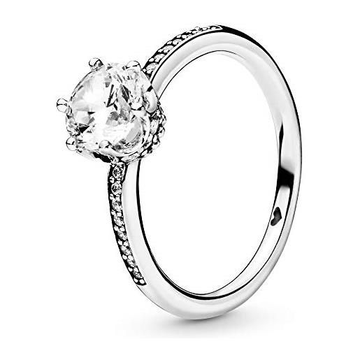 Pandora signature anello con corona brillante trasparente in argento sterling con zirconia cubica trasparente, 58