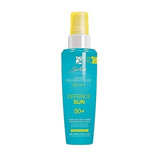 Bionike defence sun - fluido solare anti-lucidità spf 50+ per pelli sensibili e intolleranti, azione protettiva, antiossidante e opacizzante, rafforza e ripara la pelle, waterproof, 50 ml