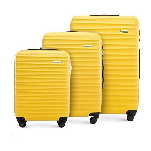 WITTCHEN valigia da viaggio bagaglio a mano valigia da cabina valigia rigida in abs con 4 ruote girevoli serratura a combinazione maniglia telescopica groove line set di 3 valigie giallo