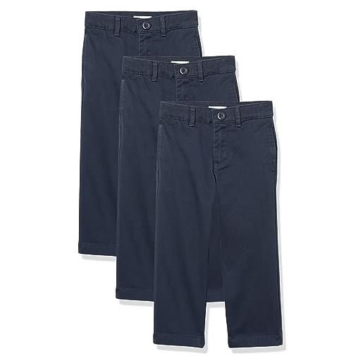 Amazon Essentials pantaloni khaki chino senza pence con vestibilità dritta stile uniforme bambini e ragazzi, pacco da 3, kaki scuro, 3 anni