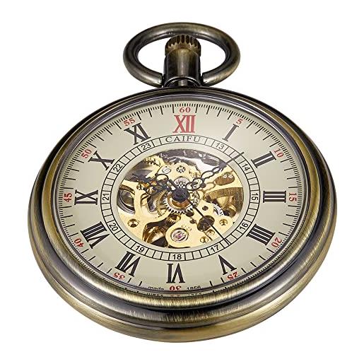 Tiong orologi da tasca meccanici in bronzo manipolatore di carica orologi da tasca regalo, numeri romani meccanici da tasca per uomo, mpw106-uk, 10 cm