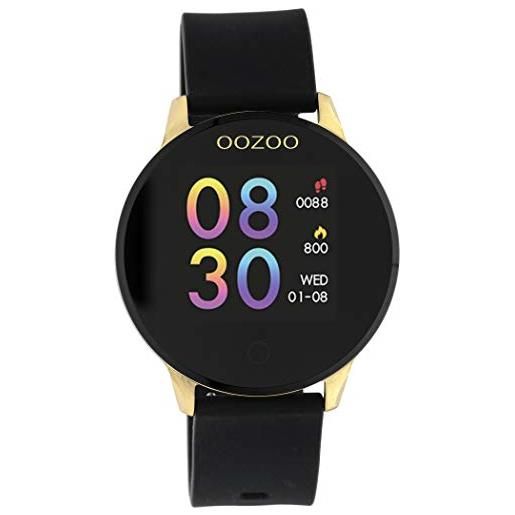 Oozoo smartwatch unisex con cinturino in silicone 43 mm, contatore calorie, misurazione della frequenza cardiaca, monitoraggio della pressione sanguigna, oro, cinghie