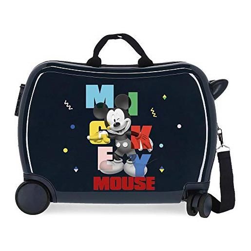 Disney mickey's party - valigia per bambini, 50 x 38 x 20 cm, rigida abs, chiusura a combinazione laterale, 34 l, 3 kg, 4 ruote, bagaglio a mano
