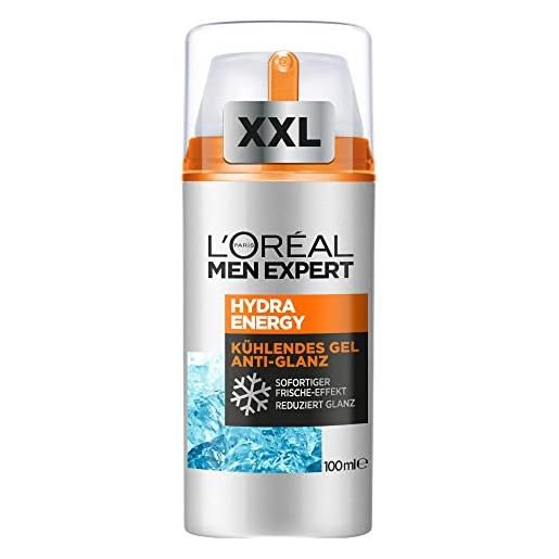 L'Oréal Paris men expert l'oréal men expert cura del viso per uomini in confezione risparmio xxl, crema idratante opacizzante e rinfrescante, gel hydra energy, anti-lucido, [amazon exclusive], 1 x 100 ml