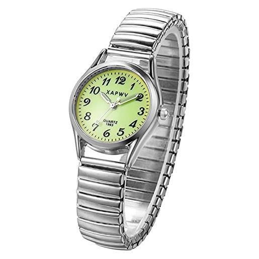 Silverora orologio da donna al quarzo, analogico, con quadrante luminoso, digitale, cinturino elastico, 2 colori, f-argento, 