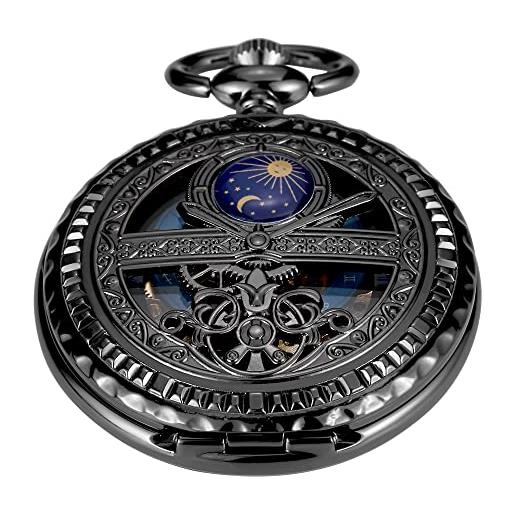 Tiong orologi da tasca meccanici in bronzo manipolatore di carica orologi da tasca regalo, numeri romani meccanici da tasca per uomo, mpw121-uk, 1