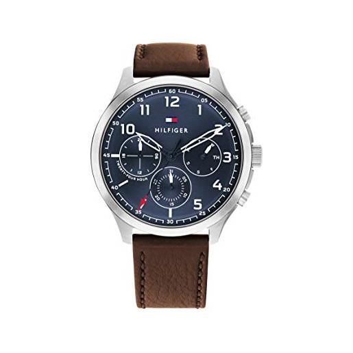 Tommy Hilfiger orologio analogico multifunzione al quarzo da uomo con cinturino in pelle marrone - 1791855