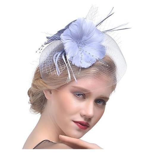 Fashband fascinator - fascia per capelli in rete con velo fiore e piume, con fermaglio per capelli, accessorio per capelli da sposa, per donne e ragazze