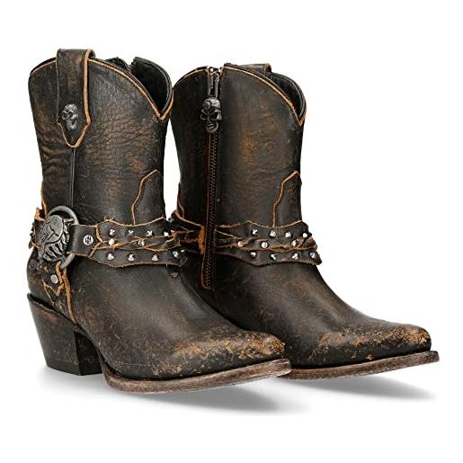 New Rock stivali da donna in denim western cowboy vintage marrone brown woman boots texas m. Wstm005-s2, marrone, 38 eu