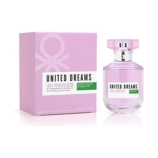 United Colors of Benetton benetton united dreams love yourself, eau de toilette spray per donne, fragranza floreale fruttata con agrumi, pera, lampone, rosa e gelsomino , 50 ml