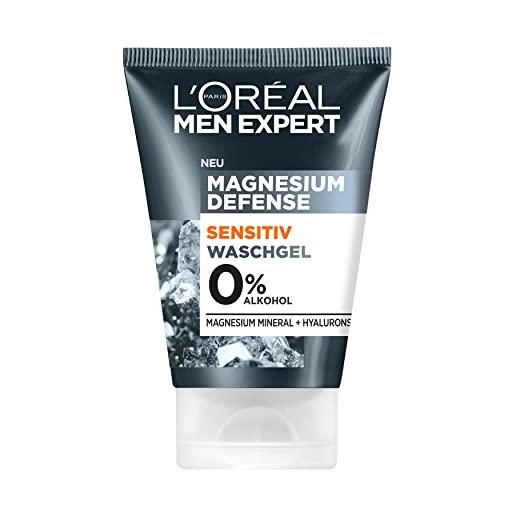 L'Oréal Men Expert magnesium defense sensitiv - gel detergente per uomo, senza alcol, con minerale di magnesio, 100 ml