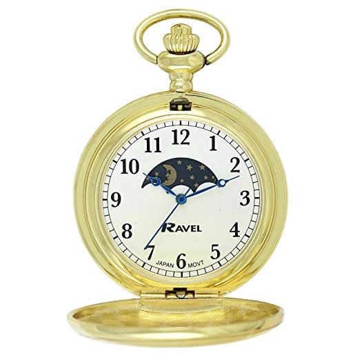Ravel - orologio da tasca full-hunter con fasi lunari e catena in acciaio inossidabile - colore oro
