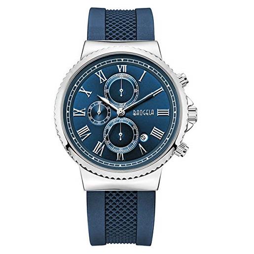 BAOGELA - orologio da uomo in acciaio inox, stile casual, in silicone, con cronografo e impermeabile