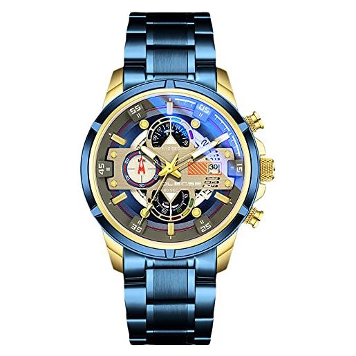 RORIOS orologio uomo impermeabile analogico quarzo orologio cinturino in acciaio inossidabile orologio da polso moda cronografo orologio per uomo