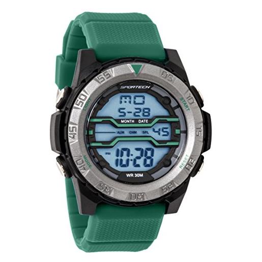 SPORTECH uomo | orologio sportivo digitale resistente all'acqua con cinturino nero opaco e verde argento | sp12602