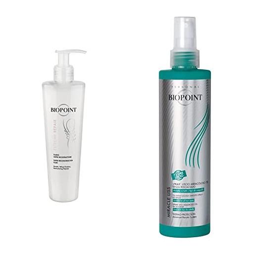 Biopoint extreme repair fluido capelli super ricostruttore con cheratina pre-shampoo & miracle liss spray capelli senza risciacquo liscio 72h, azione anticrespo