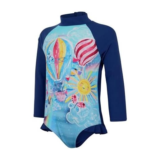 Speedo bambina long sleeve frill 1pc costume intero, blu harmony/menta/azzurro/pink splash/radiant yellow, 4 anni