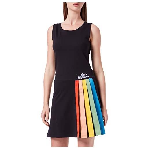 Love Moschino abito in pile di cotone con strisce arcobaleno vestito, nero, 44 donna