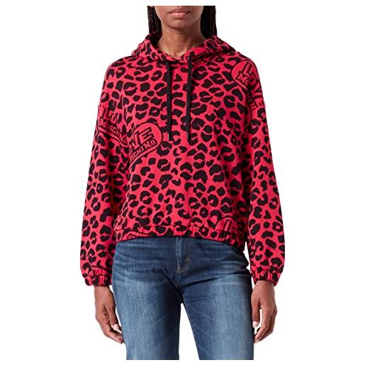 Love Moschino long sleeves with hoodie and elastic at hemswith brand animalier allover print. Maglia di tuta, leolove f. Rosso, 44 donna