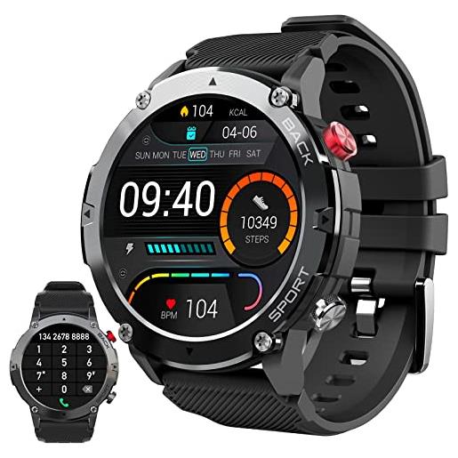 PYRODUM smartwatch uomo, orologio militare smart watch con chiamate bluetooth, orologio fitness tracker impermeabile ip68 con contapassi, cardiofrequenzimetro, 20 modalità sportive sport watch