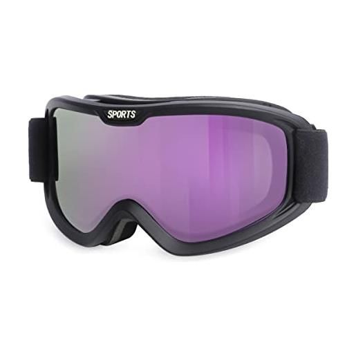 SelfLove maschera da sci occhiali da sci maschere da snowboard protezione uv400 otg antivento antiappannament maschera sci da donna uomo (nero-viola)
