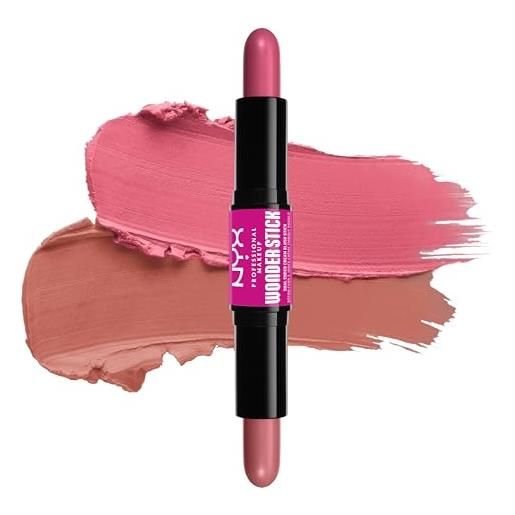 Nyx professional makeup blush a doppia punta, arricchito con acido ialuronico idratante, texture facilmente sfumabile, formula vegana, wonder stick, light peach + baby pink
