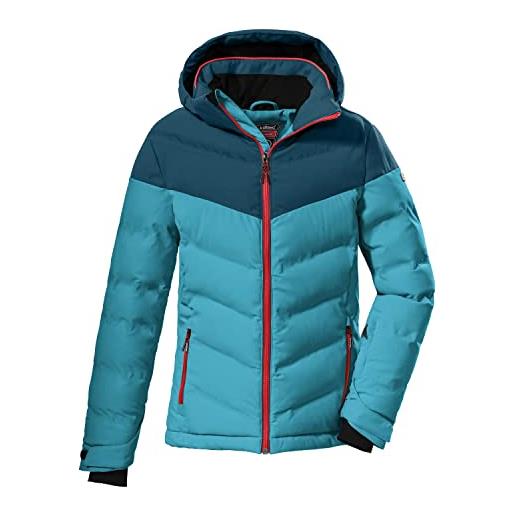 Killtec girl's piumino/giacca in look piumino con cappuccio staccabile con zip e paraneve ksw 157 grls ski qltd jckt, turquoise, 128, 38489-000