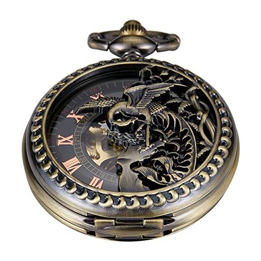 Tiong orologio da tasca meccanico da uomo con doppia apertura con custodia da taschino con catena fob, mpw124-uk, 10 cm