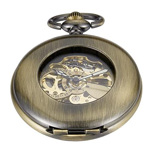 Tiong orologi da tasca meccanici in bronzo manipolatore di carica orologi da tasca regalo, numeri romani meccanici da tasca per uomo, mpw122-uk, 10 cm
