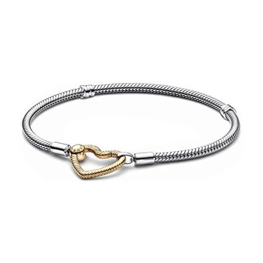 Pandora bracciale moments in maglia snake in argento sterling con chiusura a cuore placcata in oro 14k, 20