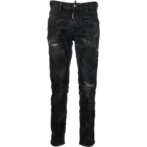 Dsquared2 jeans slim con effetto vissuto - nero