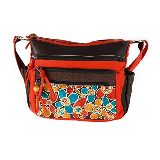 Macha bag borsa a tracolla indiana in cotone e pelle per donna borsa etnica boho borsa hippie (arancia 01)