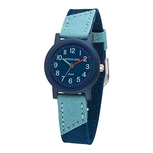 JACQUES FAREL org 1466 - orologio da polso per bambini, analogico, al quarzo, con cinturino in tessuto di cotone biologico, blu scuro, azzurro, rispettabile, blu