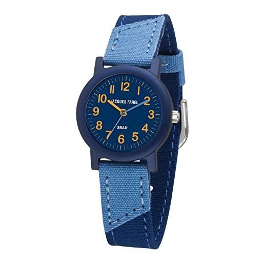 JACQUES FAREL org 1467 - orologio da polso per bambini, analogico, al quarzo, con cinturino in tessuto biologico, blu scuro, azzurro, compatibile, blu, cinghia