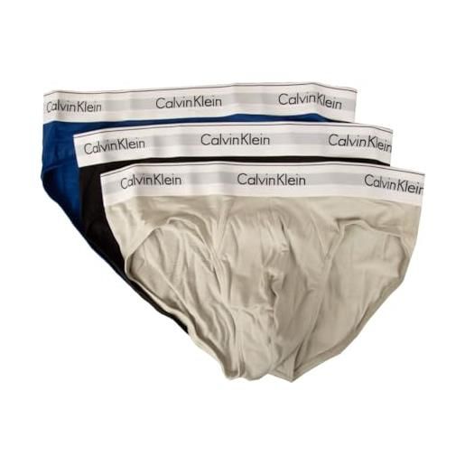 Calvin Klein slip uomo ck confezione 3pezzi elastico a vista cotone elasticizzato tripack mutande articolo nb2379a hip brief 3p, gw4 mazarine blue, black, lunar rock, xl