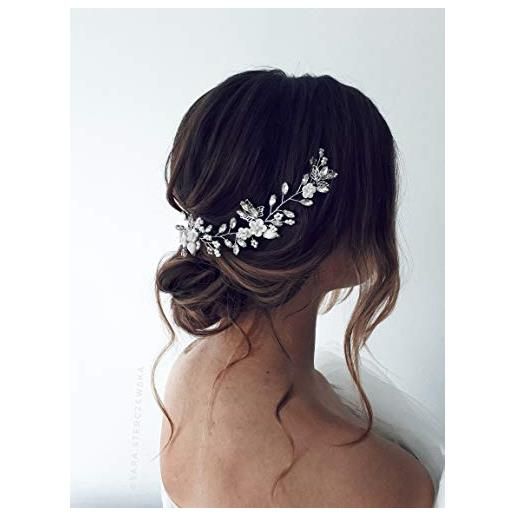 Edary sposa fiore capelli da sposa perle di vite pezzo di capelli di cristallo accessori per capelli per donne e ragazze