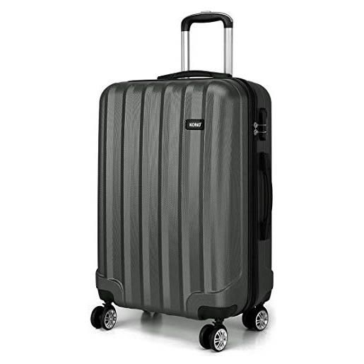 Kono rigidi e leggerissima alta qualità abs valigia 20 24 28 valigie con 4 ruote multi-direzionali (grigio, m-65cm)