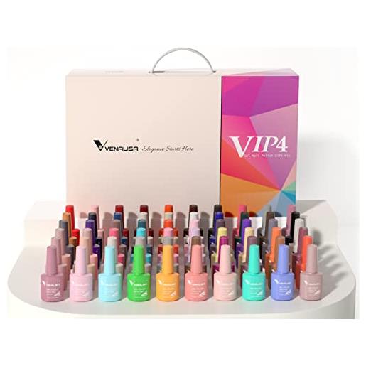 V VENALISA venalisa, set di smalti uv, gel shellac, 65 colori con top coat & base coat & primer per unghie in gel per studio di nail art, set di manicure