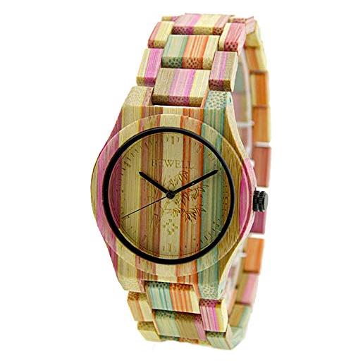 BEWELL orologio da regali di natale uomo in legno di bambù, regalo di san valentino 100% handmade colorato naturale di bambù w105dg orologio quarzo legno massello naturale quarzo