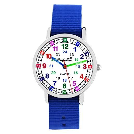 Pacific Time orologio da polso per bambini e bambine, orologio da polso per bambini, in tessuto blu reale, analogico, al quarzo, 10911