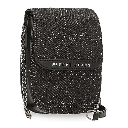Pepe Jeans daila borsa a tracolla porta cellulare nero 13,5 x 17,5 x 4 cm cotone, poliestere e poliuretano. , nero, borsa a tracolla per cellulare