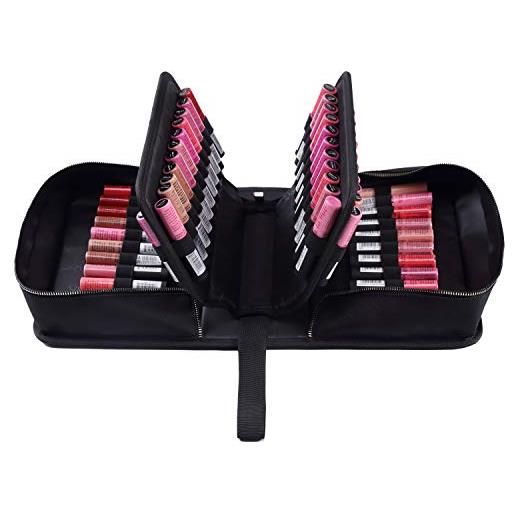 ROWNYEON portable lipstick tester case lipstick stock case holder organization with carrying handle lipstick makeup bag (67 slot golden zipper black)