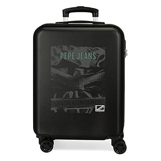 Pepe Jeans davis - valigia da cabina nera, 38 x 55 x 20 cm, rigida abs, chiusura a combinazione laterale, 35 2 kg, 4 ruote, doppia valigia