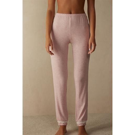 Intimissimi pantalone lungo in modal con dettagli in pizzo rosa chiaro