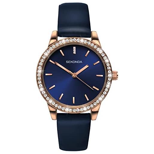 Sekonda editions 40328 - orologio analogico al quarzo, da donna, con cassa in oro rosa e cinturino blu, cinturino