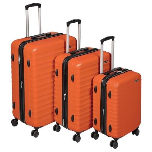 Amazon Basics trolley rigidi set con rotelle girevoli, confezione da 3, 55 cm, 68 cm, 78 cm, arancione