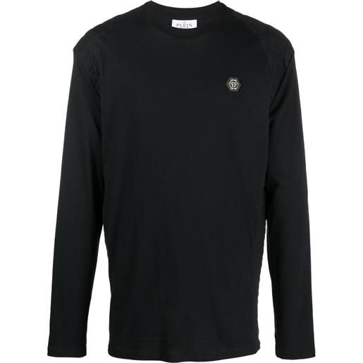 Philipp Plein t-shirt a maniche lunghe con ricamo - nero