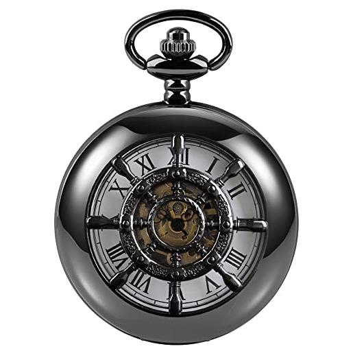Tiong vintage unico hollow meccanico steampunk vento a mano orologio da tasca scheletro numeri romani orologi da tasca per uomo regali &, nero e bianco, 38