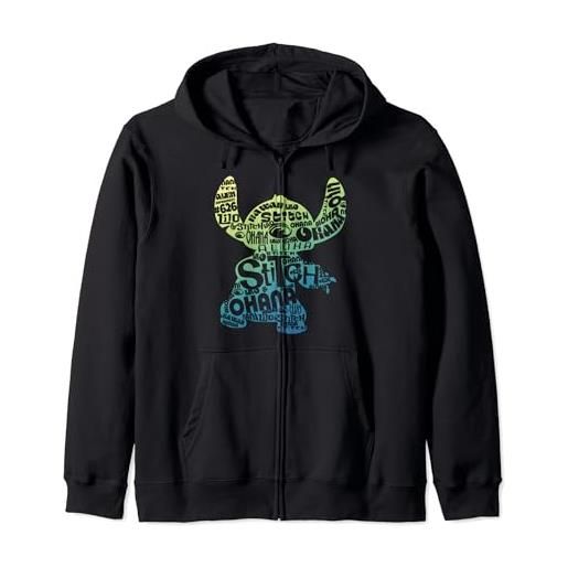 Disney lilo & stitch text fill stitch silhouette felpa con cappuccio